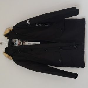 PUREMSX Men's Quilted Jacket Parka Insulated Fur Hooded Heavy Duty Overcoat Sz M